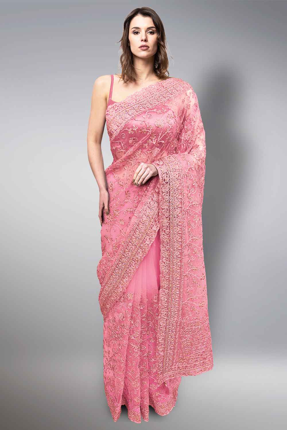 Baby Pink Net Saree
