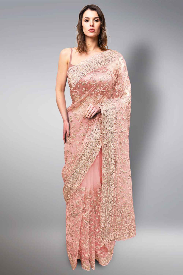 Beige Net Saree