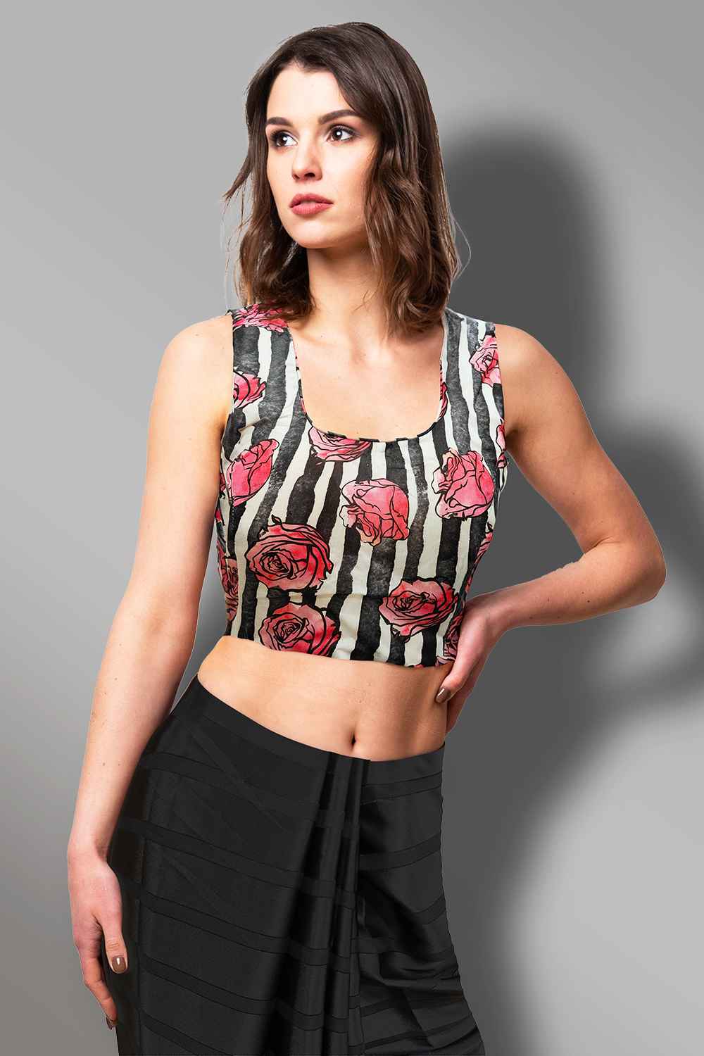 Black and White Floral Blouse