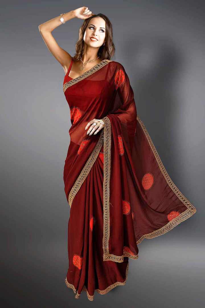 Brown Georgette Saree