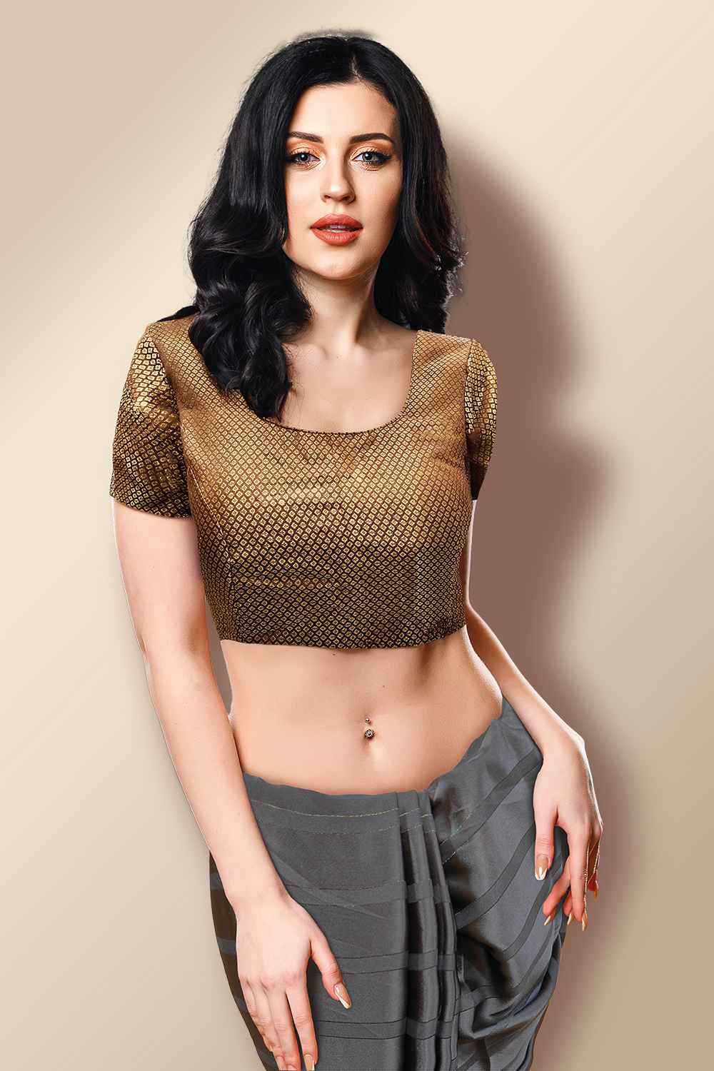 Brown Short Sleeve Blouse