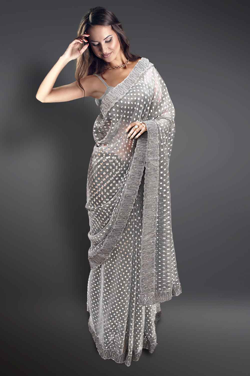 Grey Silver Saree