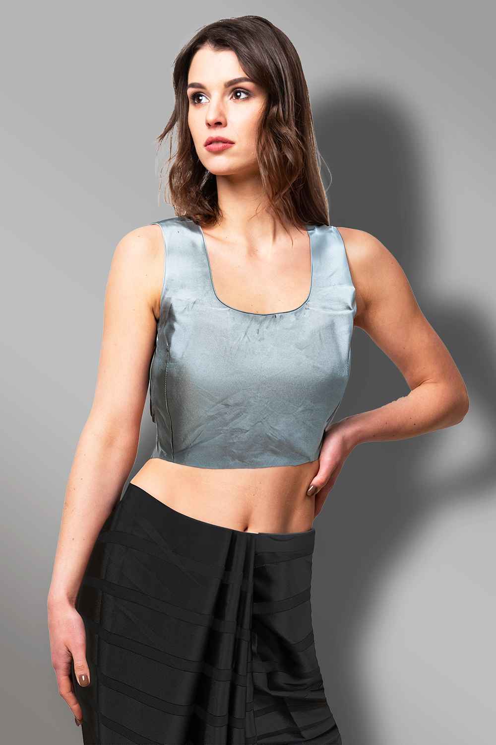 Grey Sleeveless Blouse