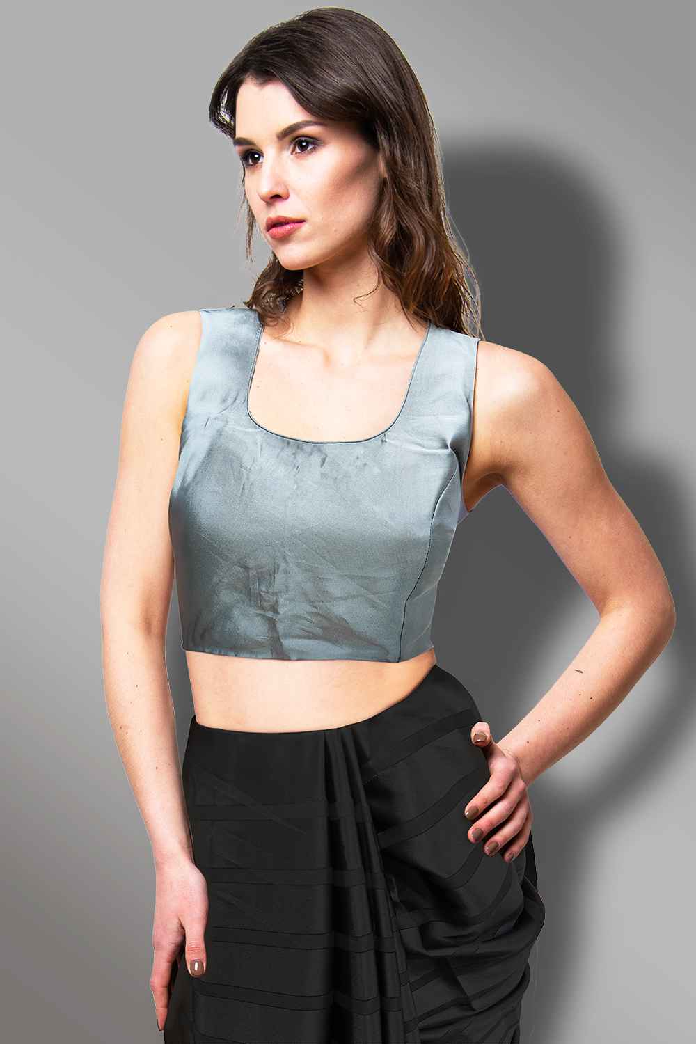 Grey Sleeveless Blouse
