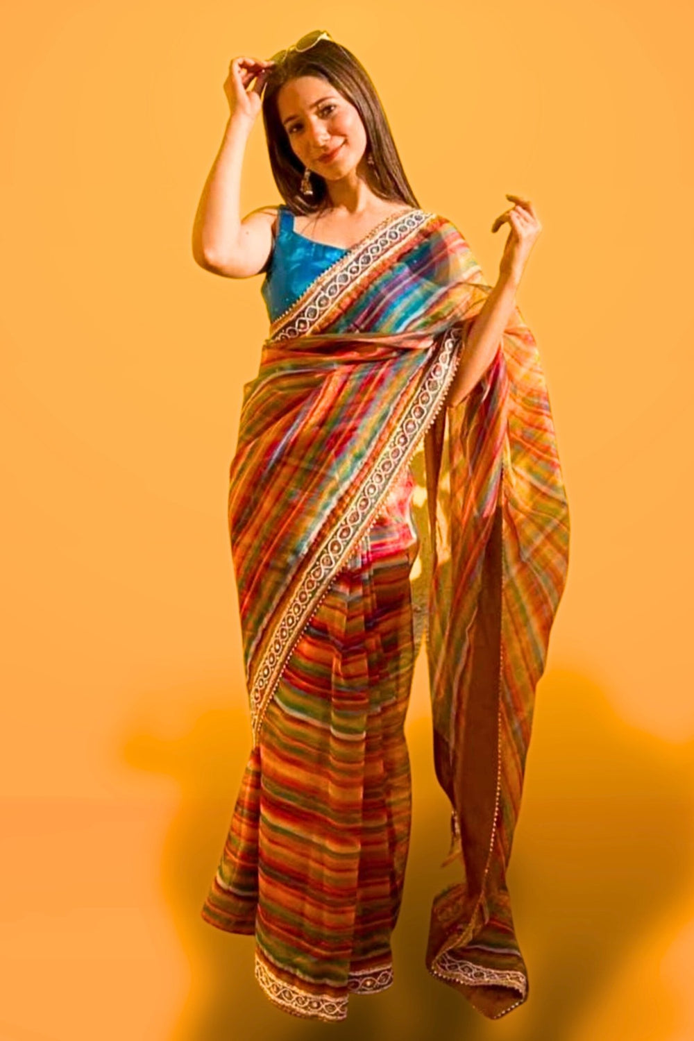 Multicolor Organza Saree with Embroidery Work