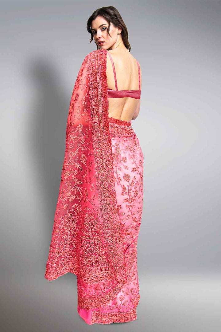 Pink Net Saree