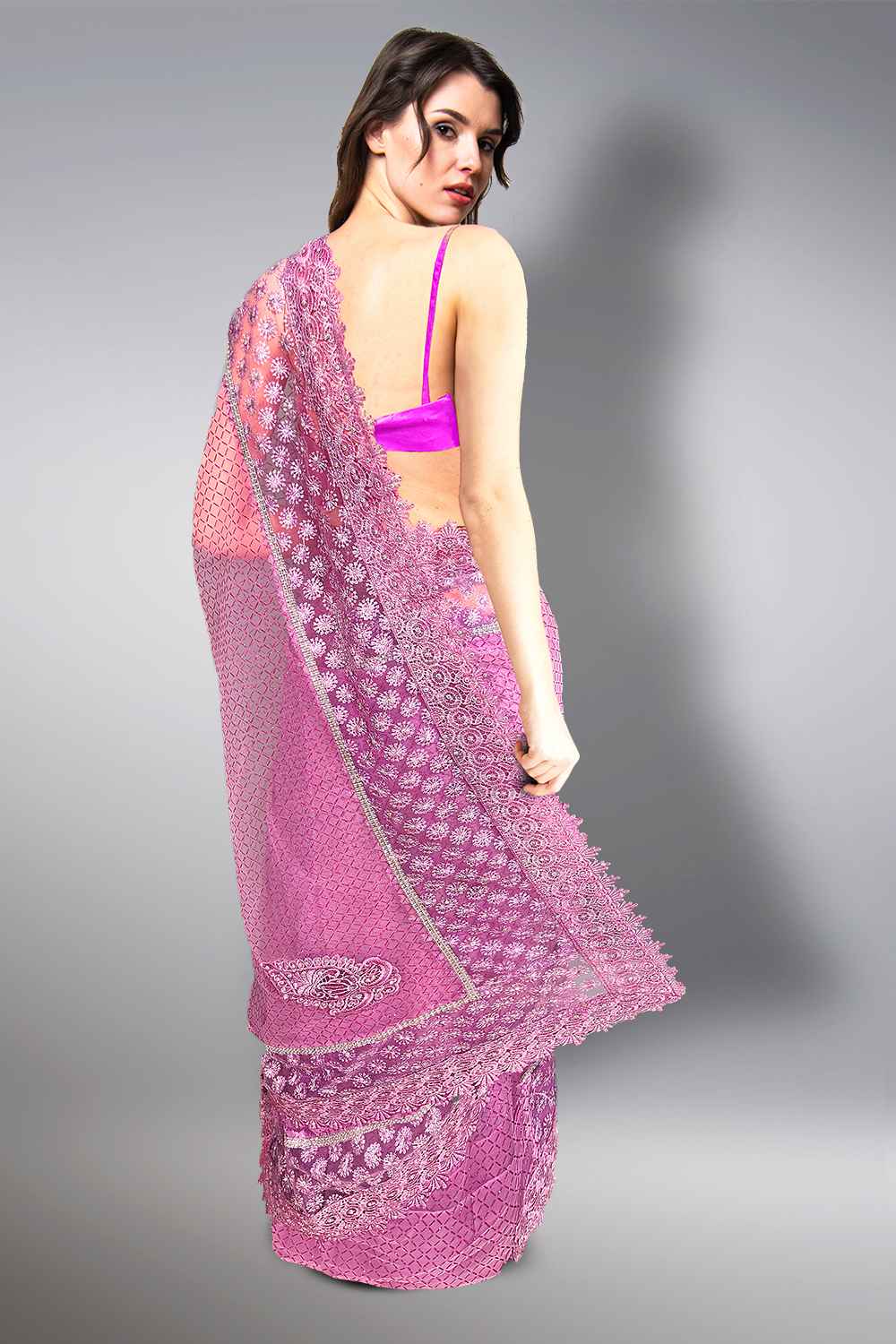 Purple Net Saree