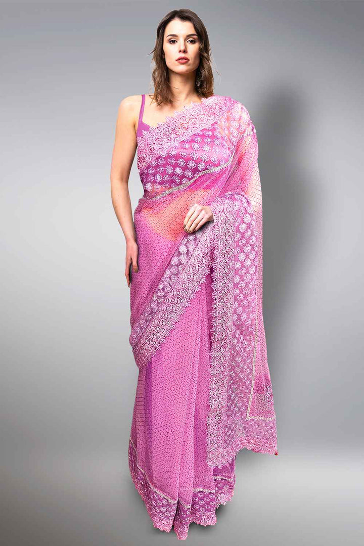 Purple Net Saree