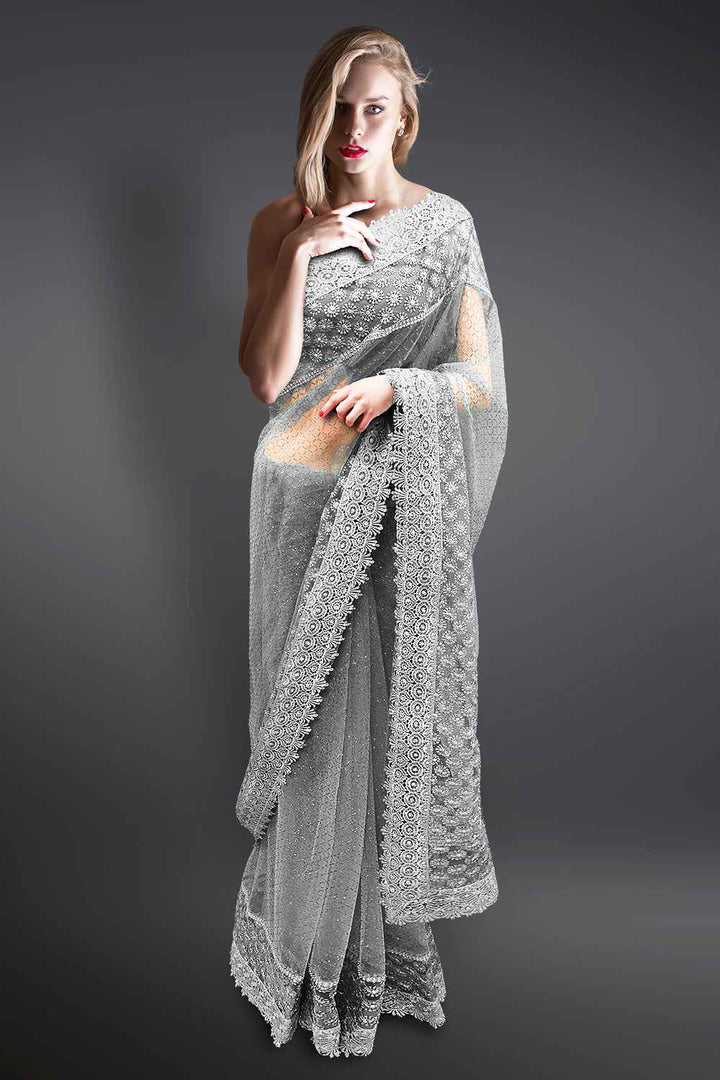 Silver Net Saree
