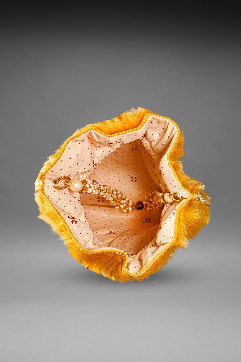 Yellow Fur Potli Bag