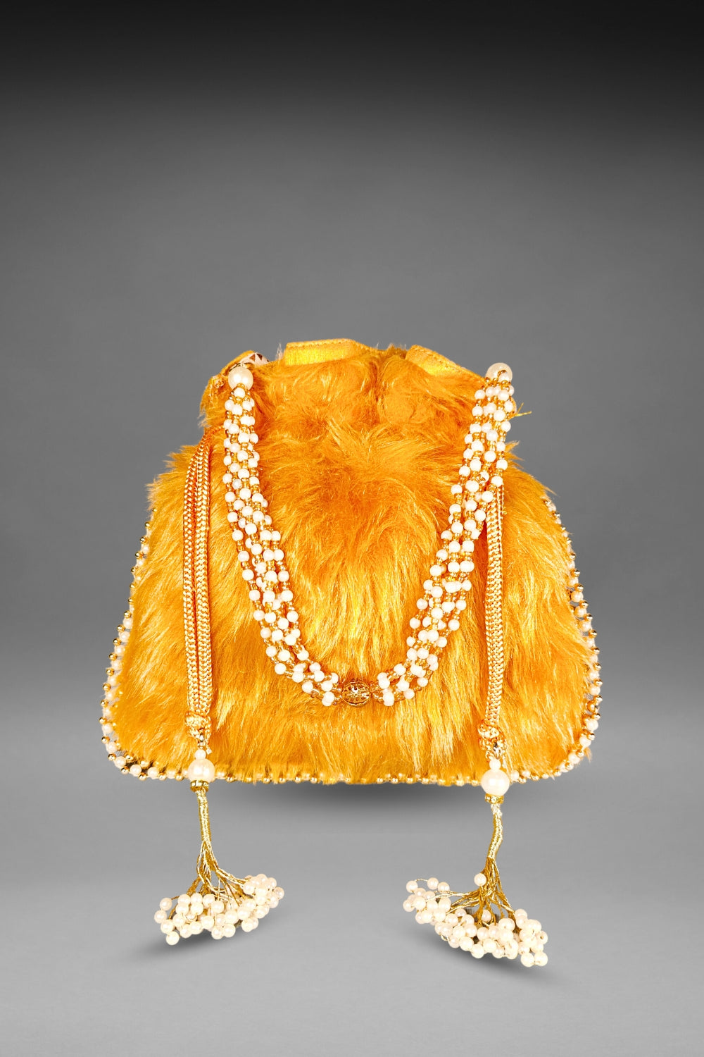 Yellow Fur Potli Bag