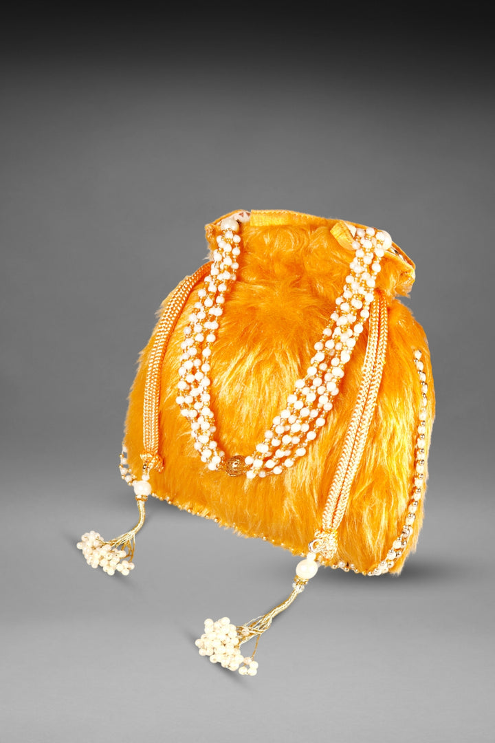 Yellow Fur Potli Bag