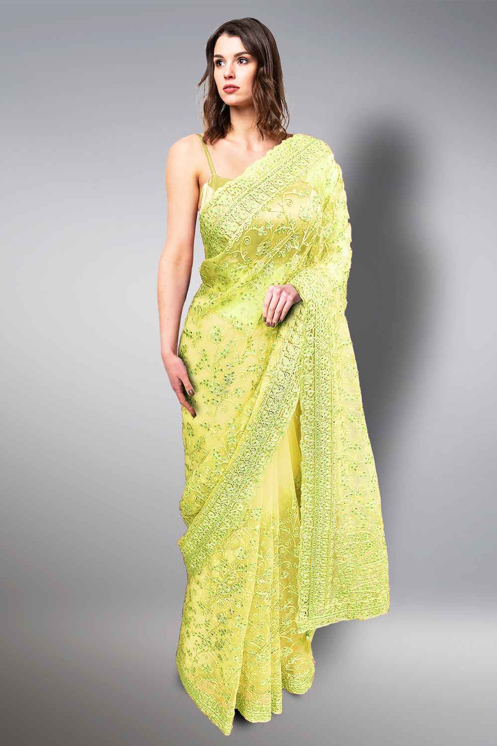 Yellow Net Saree