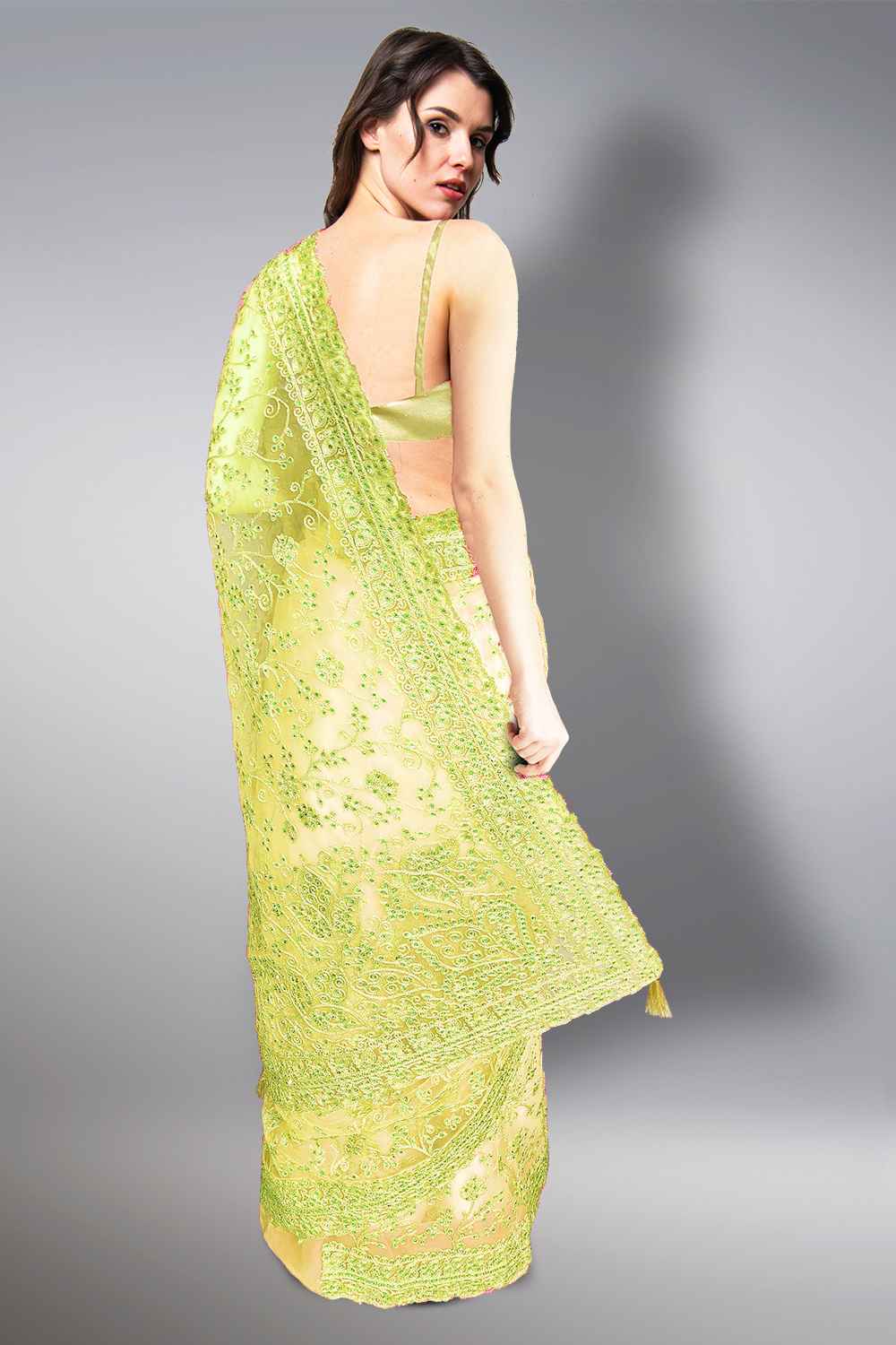 Yellow Net Saree