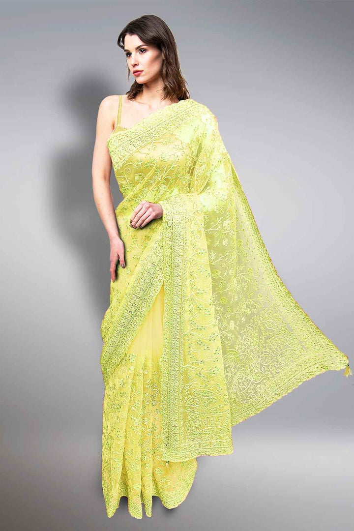 Yellow Net Saree