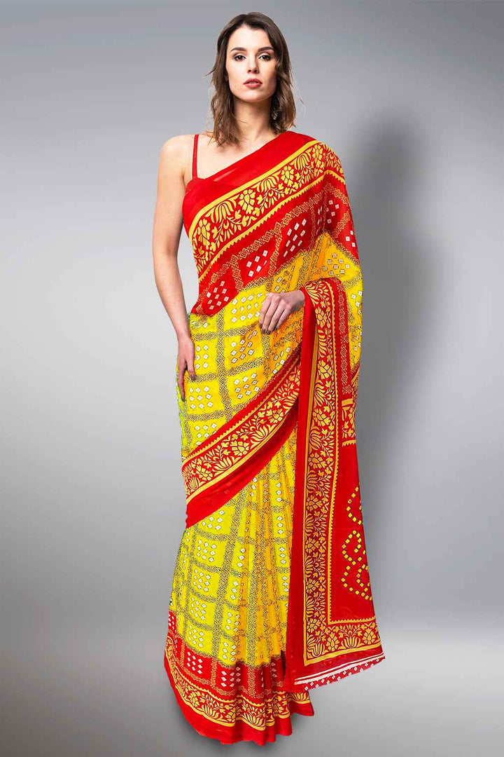 Yellow and Red Saree