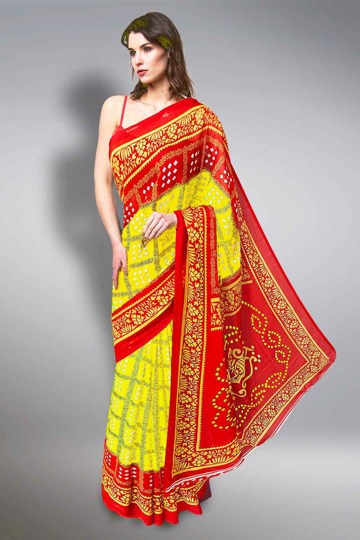 Yellow and Red Saree