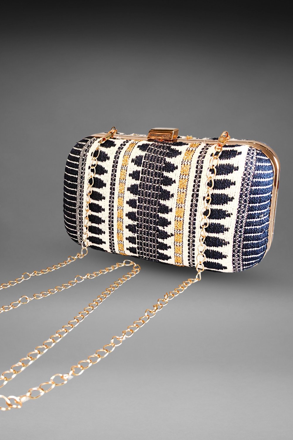 Black and White Threadwork Clutch