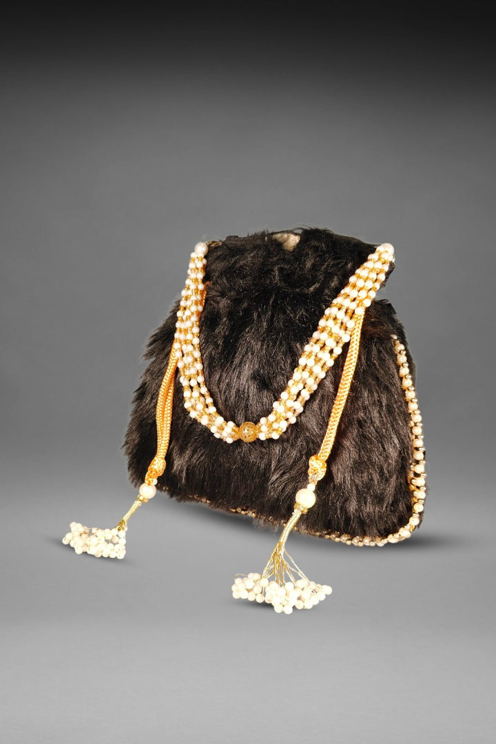 black fur potli bag
