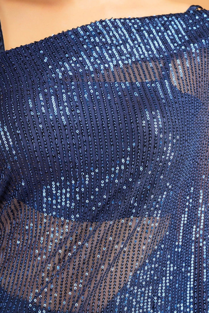 blue net saree - navy blue net saree