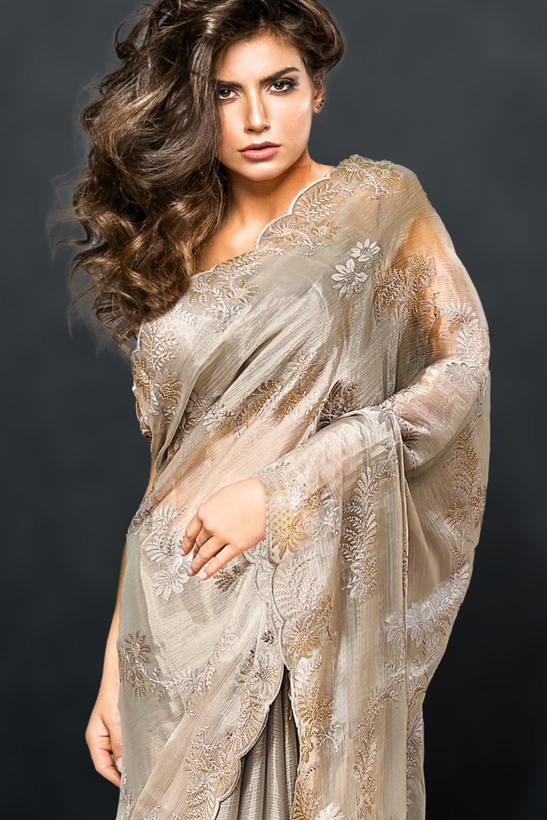 grey designer saree - grey colour designer saree -  grey designer saree online