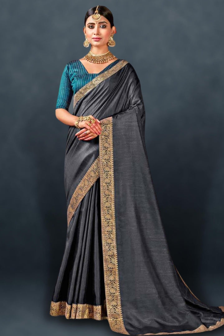 grey saree with contrast blouse