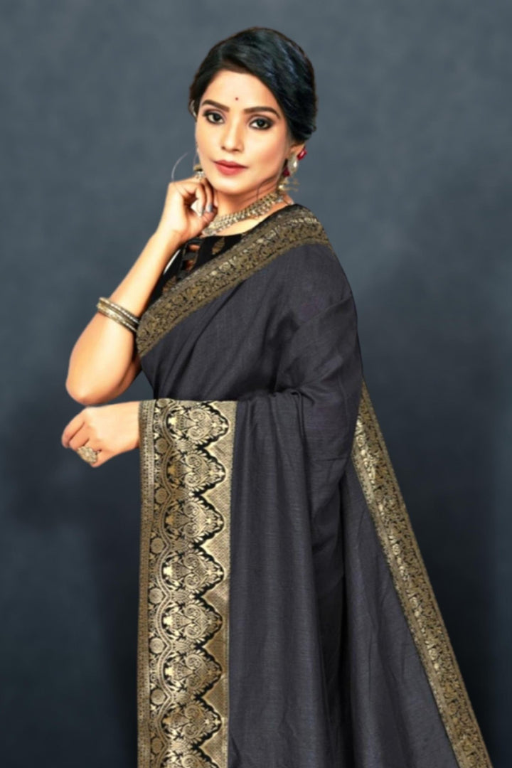 grey saree with golden border