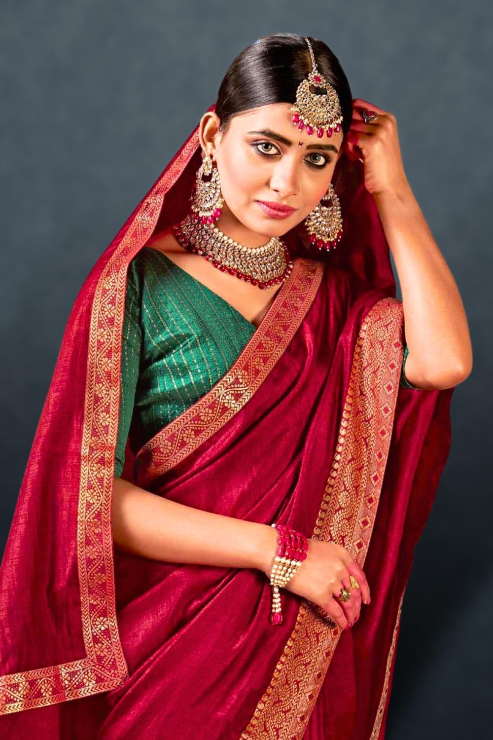 maroon saree with golden border - maroon golden saree -  maroon with golden border saree