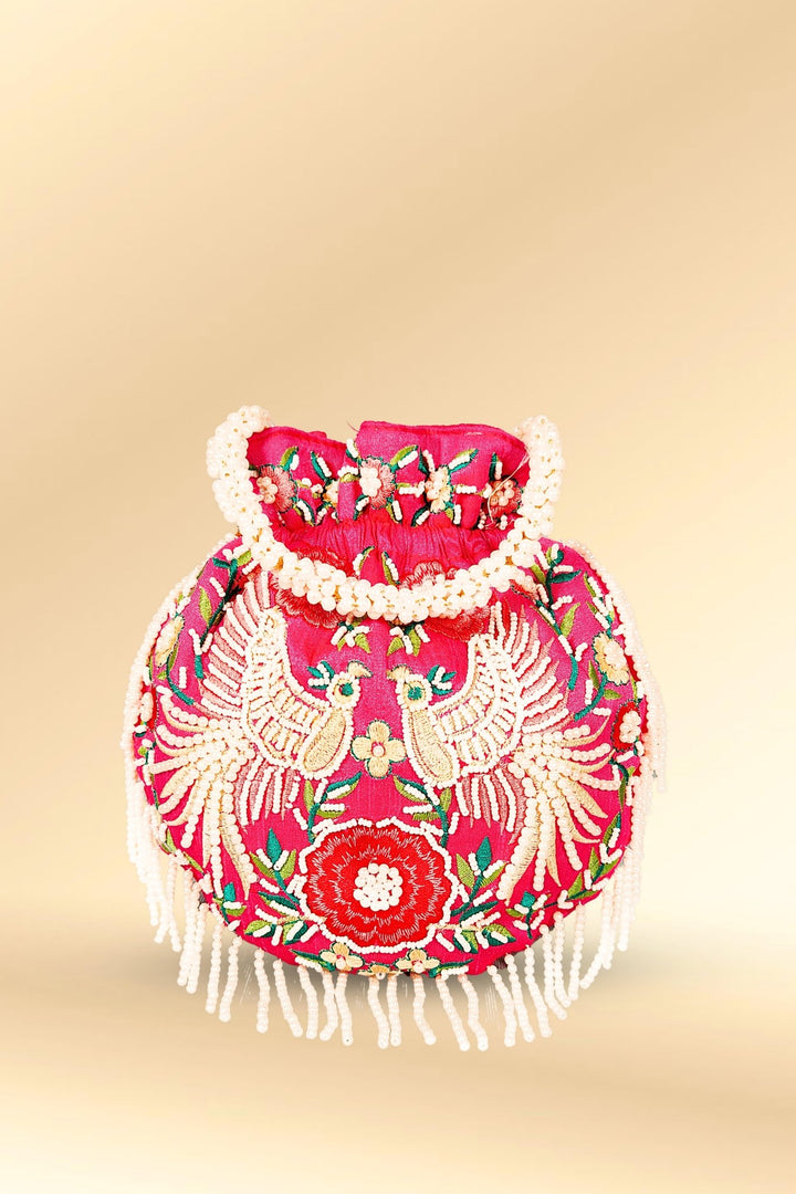 pink beaded potli bag