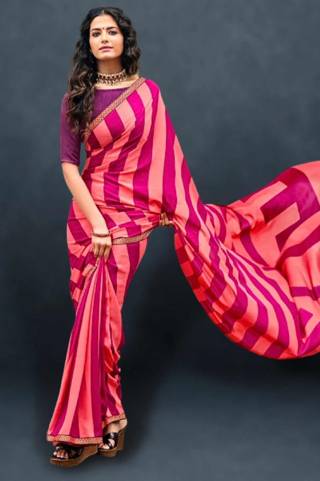 pink georgette saree