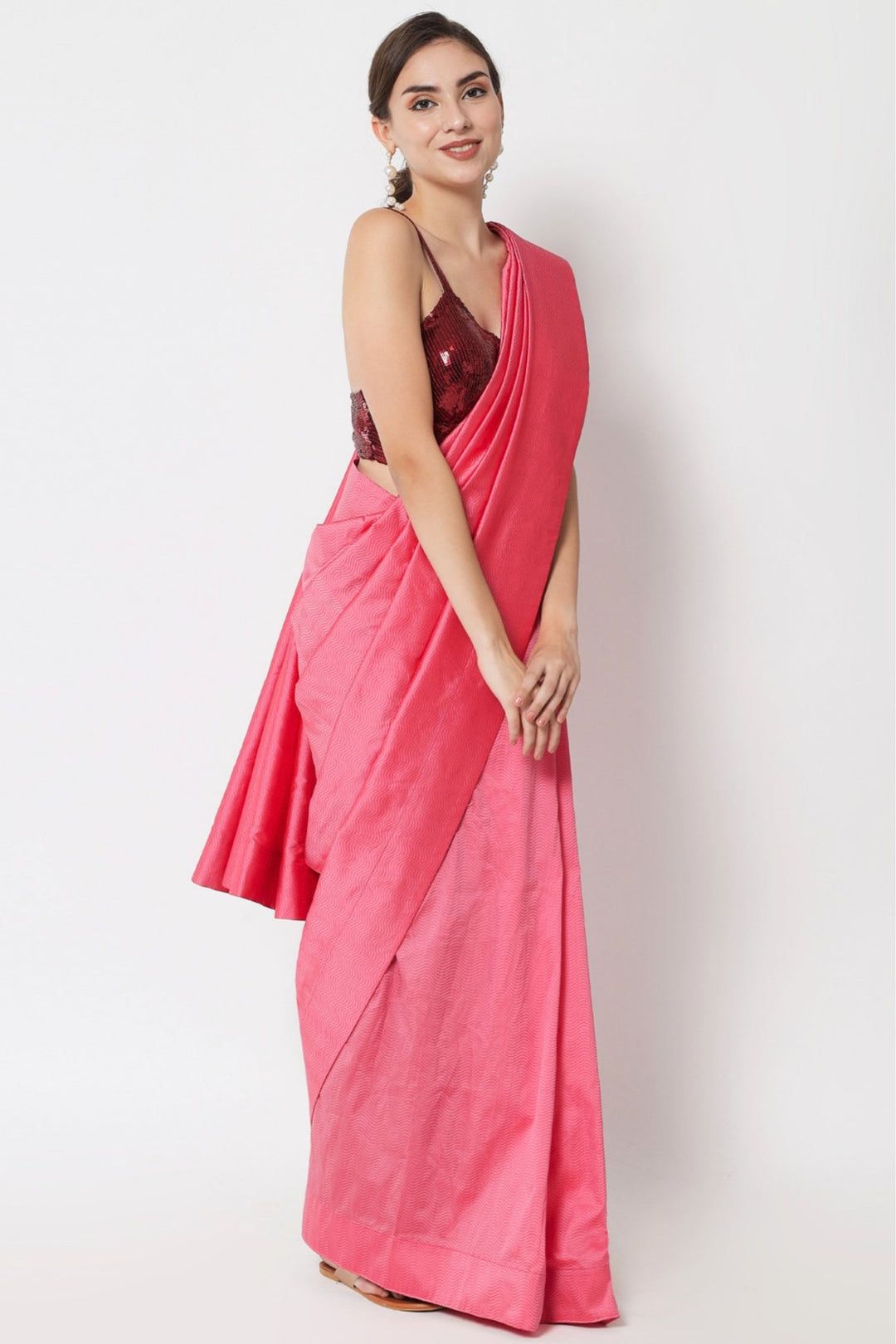 plain pink saree
