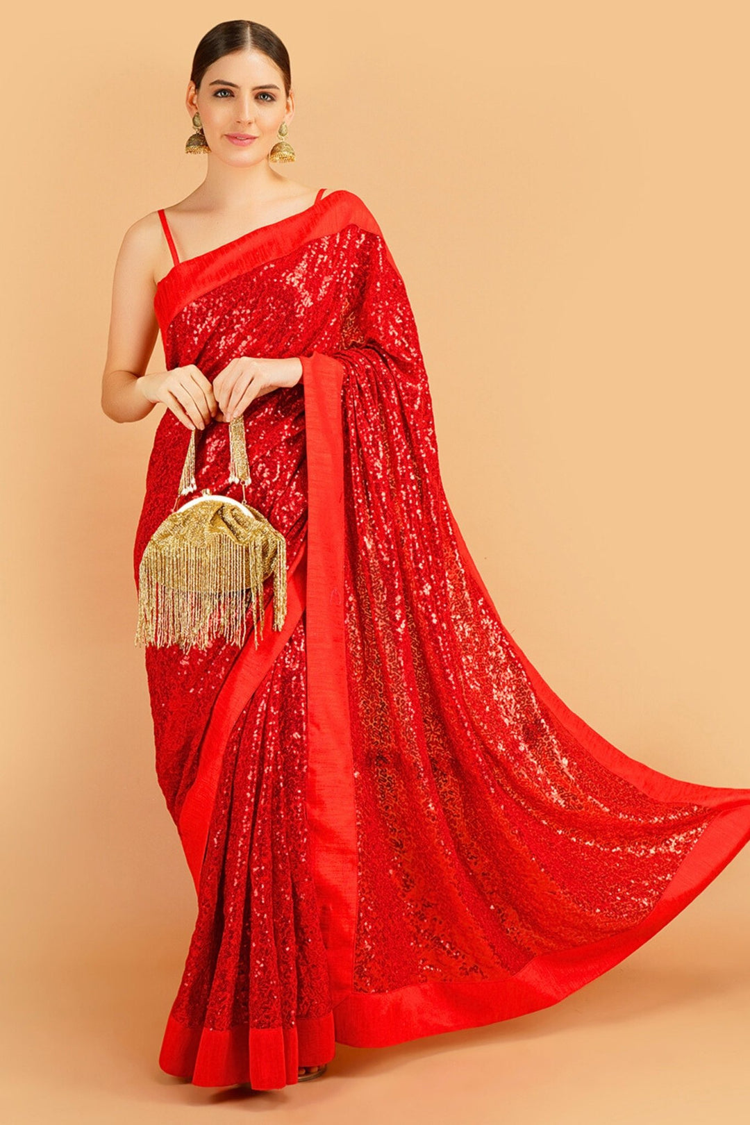 red designer saree