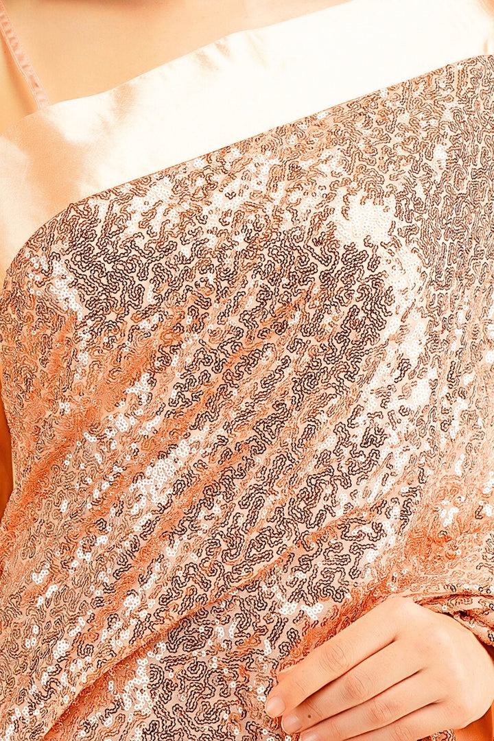 rose gold saree - rose gold colour saree - rose gold sequin saree