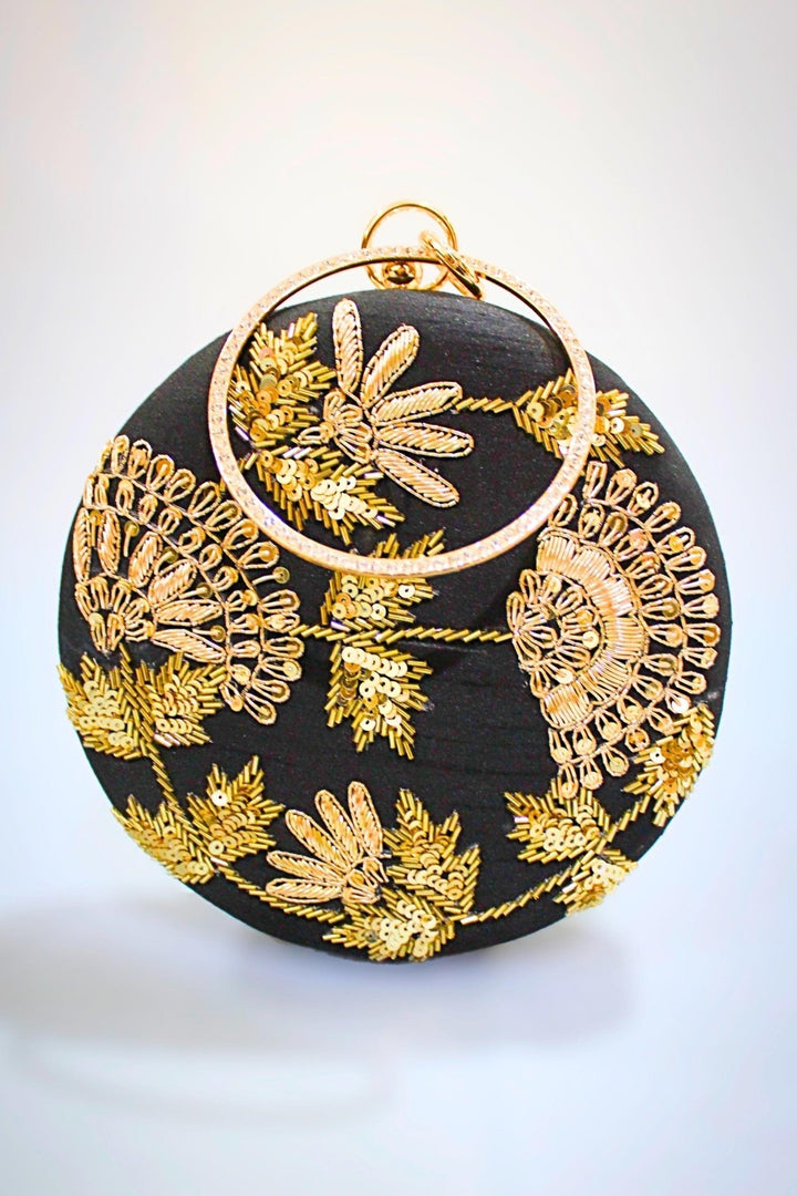 round clutch - circle clutch bag - black round clutch