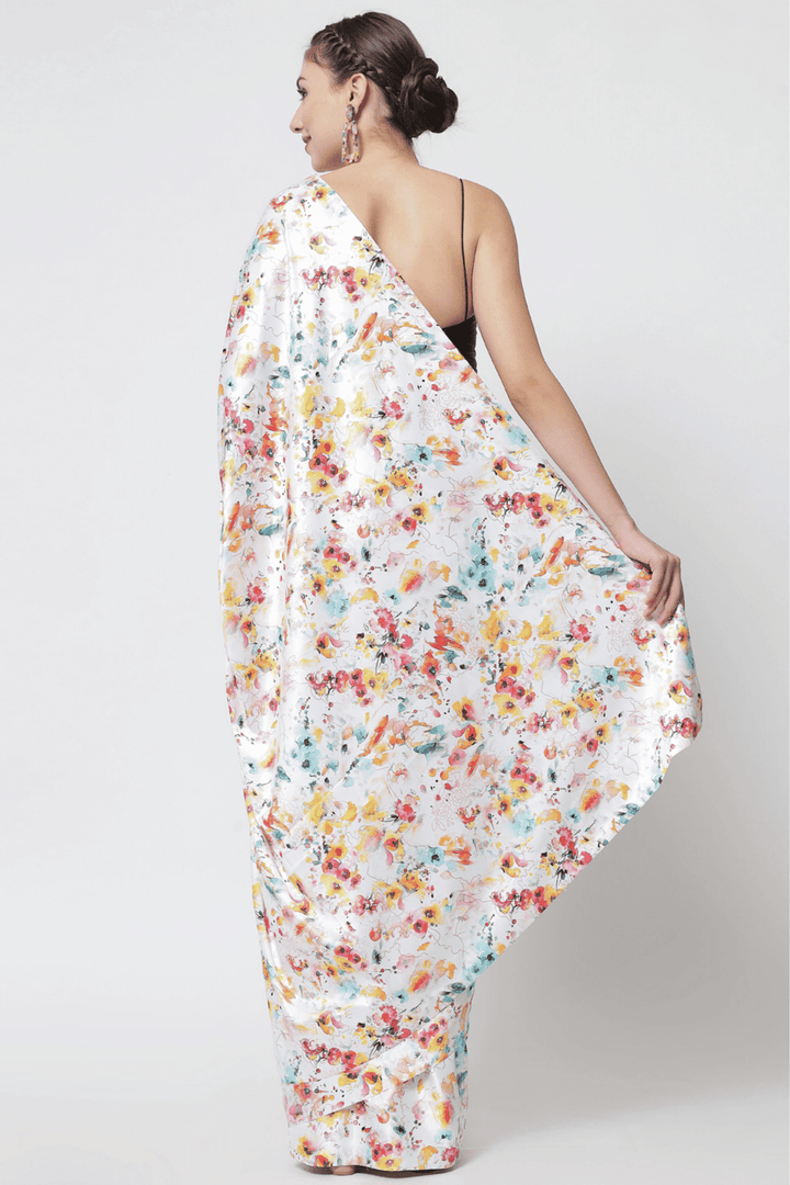 white satin saree - satin white saree