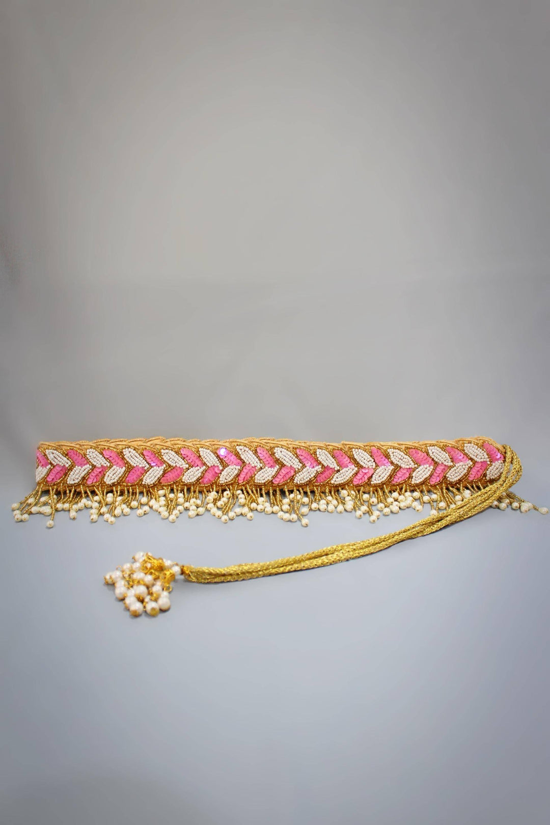 Stunning Pink-White Saree Belt - Sttylme