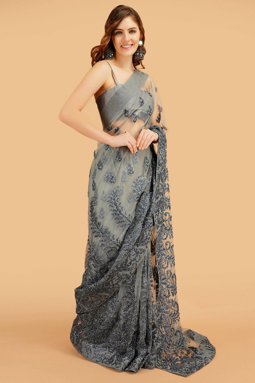 Sttylme - Miracle Grey Wedding Saree