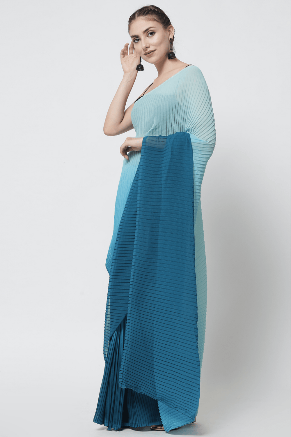 Sttylme - Sunshiny Blue Pleated Saree