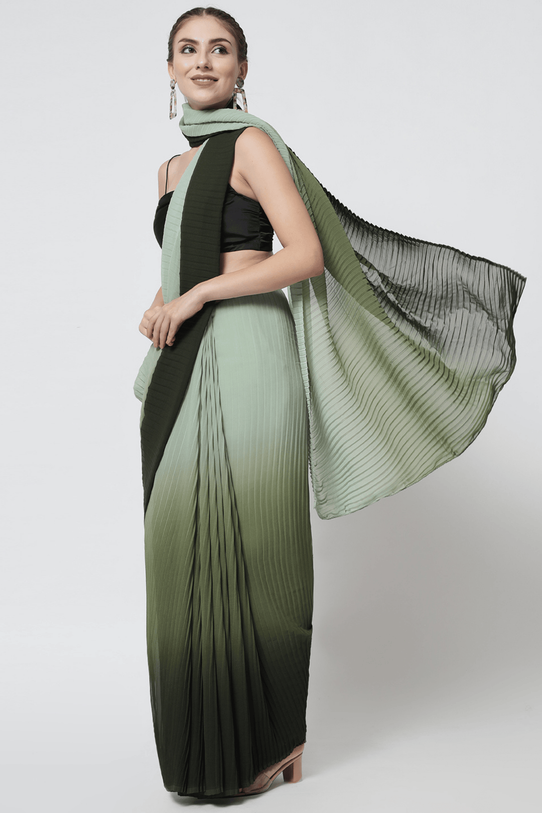 Sttylme - Sunshiny Green Pleated Saree