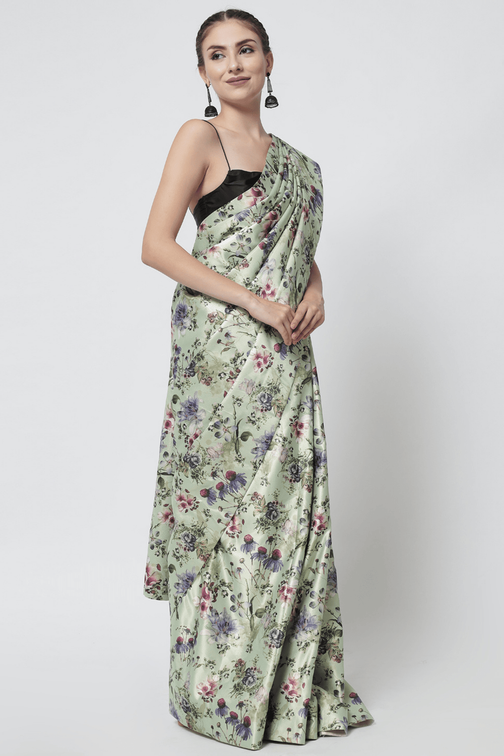 Sttylme - Foil Print Floral Saree